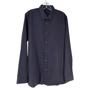 Ted Baker Shirt Mens Size 5 US XL Long Sleeve Navy Blue Patterned Button Up Top